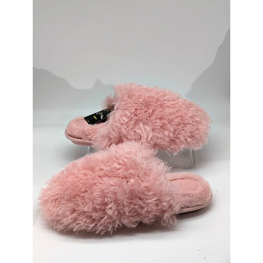 Art Class Cailey Pink Faux Fur Scuff Slippers Girls XL 6-7 NWT Cozy Plush